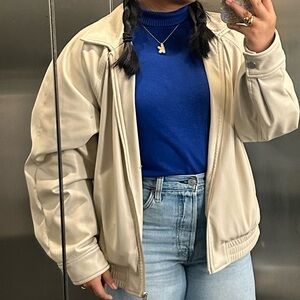 Rachel Zoe Cream Faux leather bomber jacket